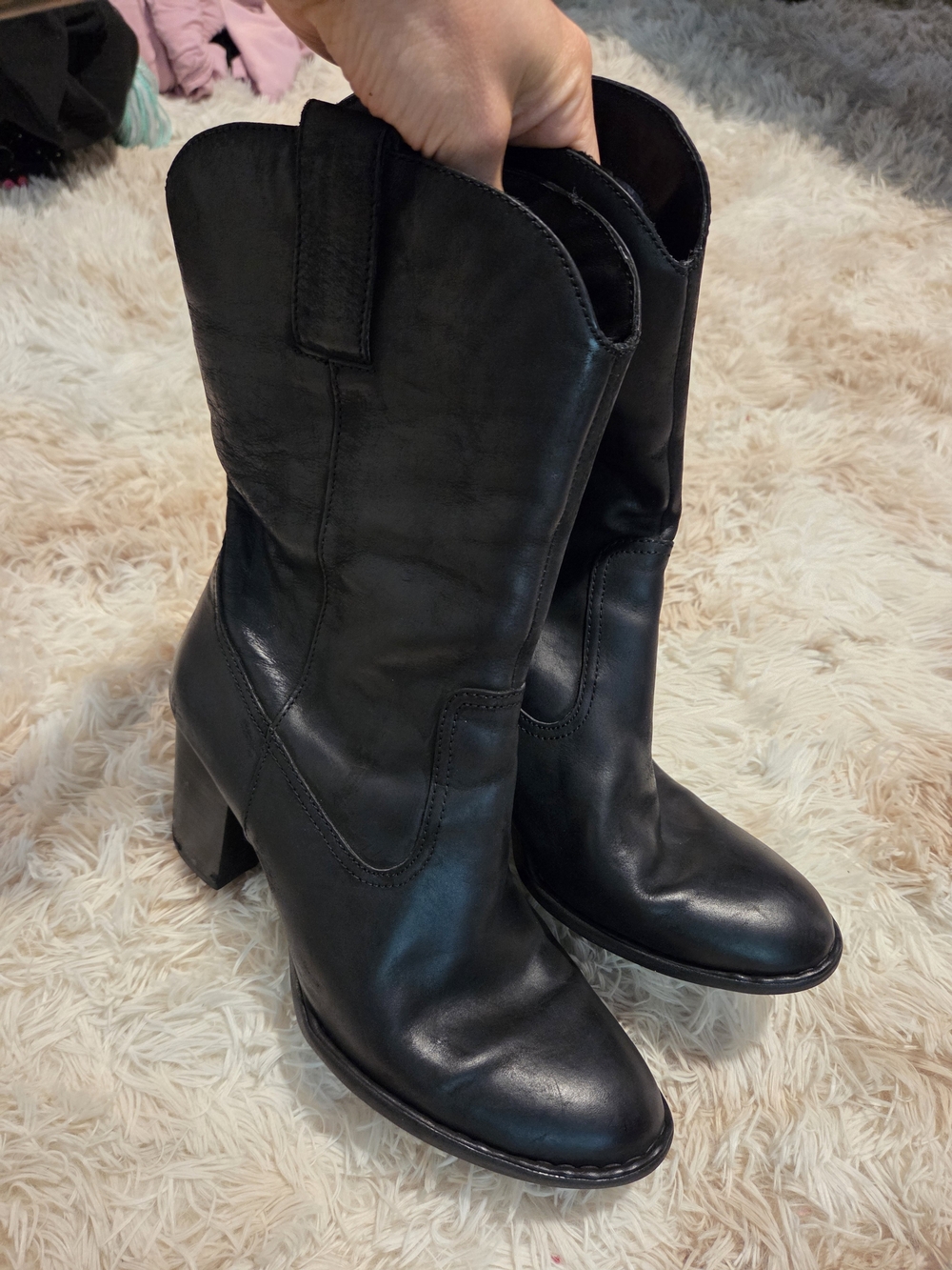 Born Black Leather Mid-Calf Heeled Boots